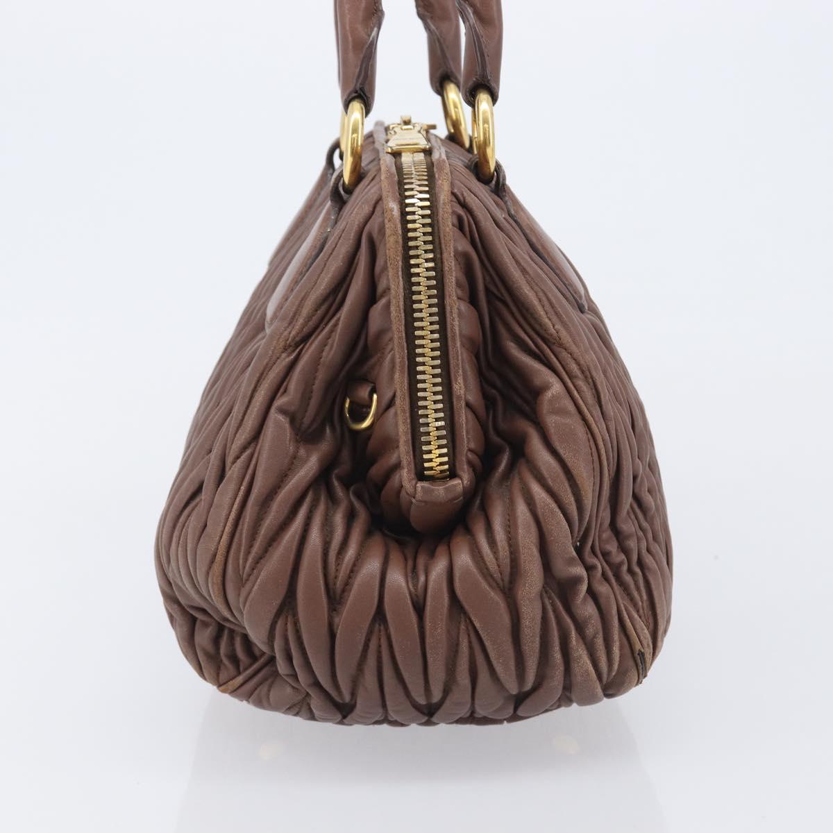 Miu Miu Matelasse Hand Bag Leather Brown Gold Auth 212449M