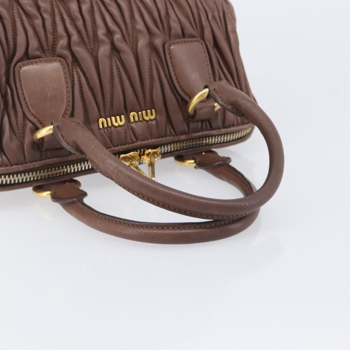 Miu Miu Matelasse Hand Bag Leather Brown Gold Auth 212449M