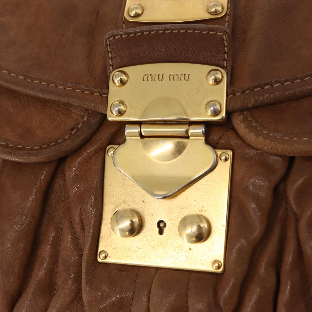 Miu Miu Hand Bag Leather Brown Gold Auth 212451