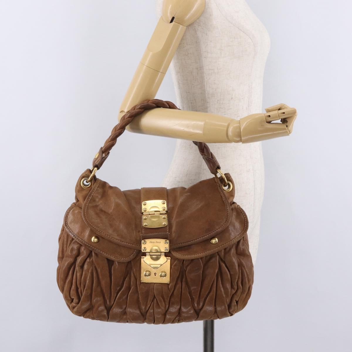 Miu Miu Hand Bag Leather Brown Gold Auth 212451