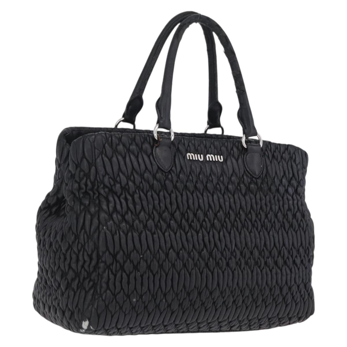 Miu Miu Matelasse Hand Bag Leather Black Silver Auth 212452