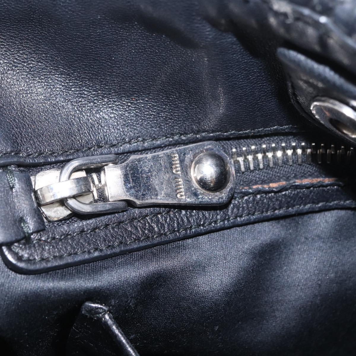Miu Miu Matelasse Hand Bag Leather Black Silver Auth 212452
