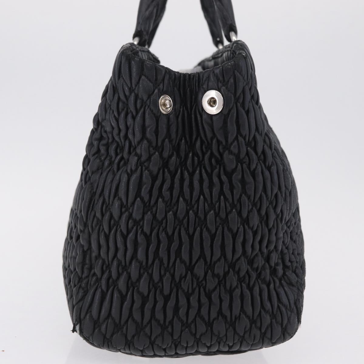 Miu Miu Matelasse Hand Bag Leather Black Silver Auth 212452