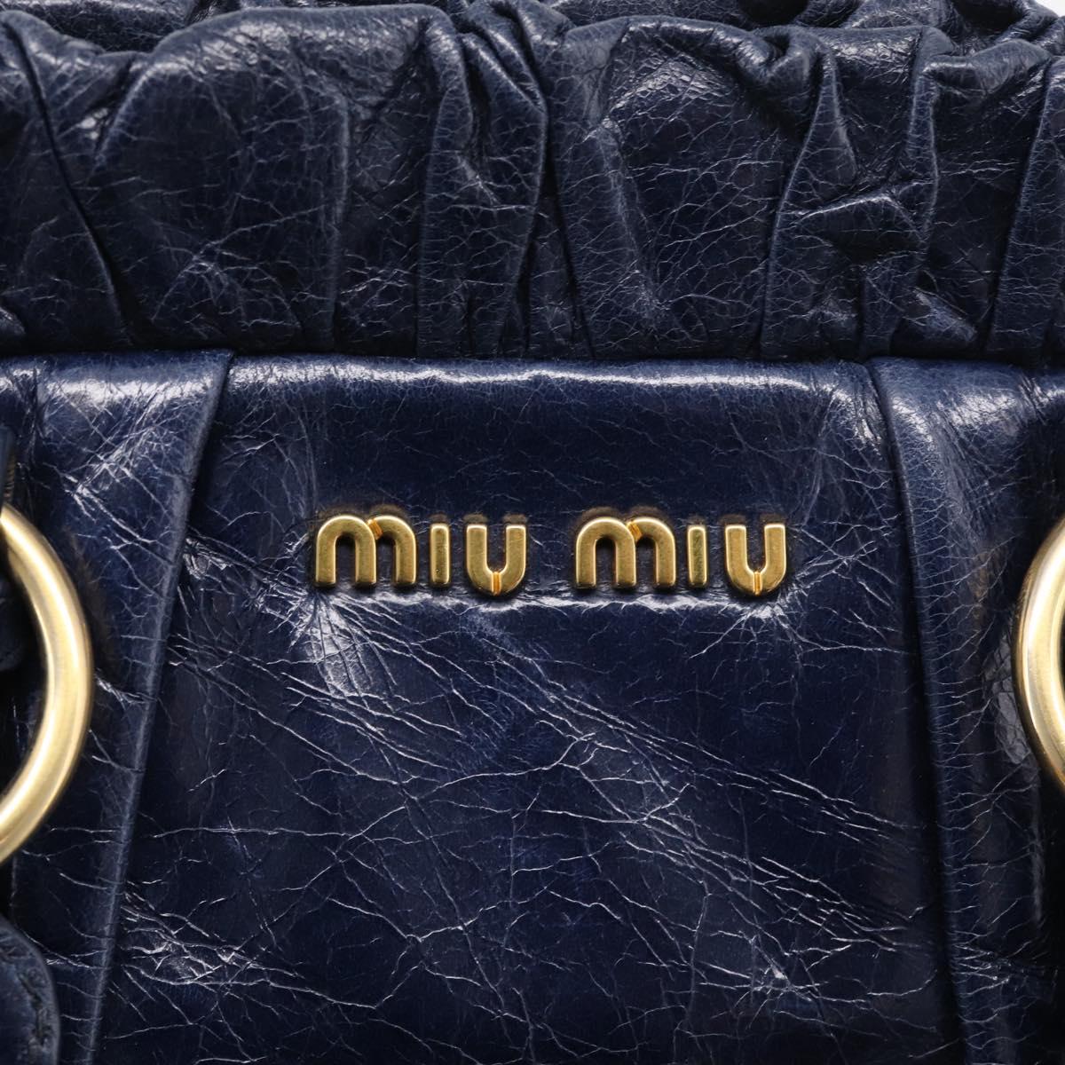 Miu Miu Hand Bag Leather 2way Navy Gold Auth 212475SAM
