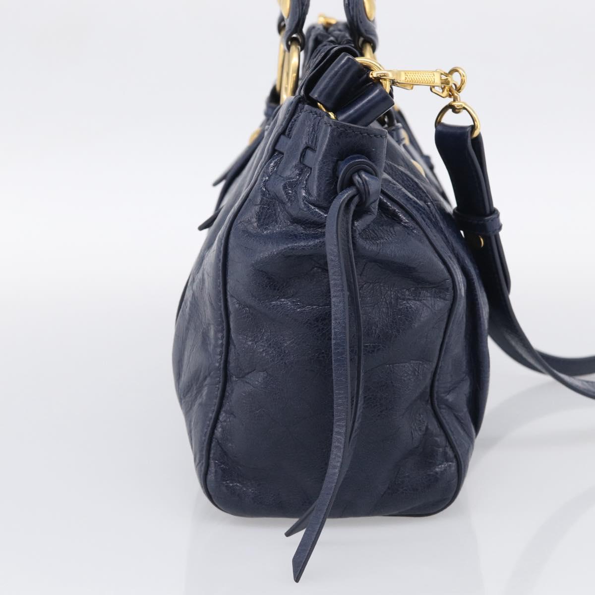 Miu Miu Hand Bag Leather 2way Navy Gold Auth 212475SAM