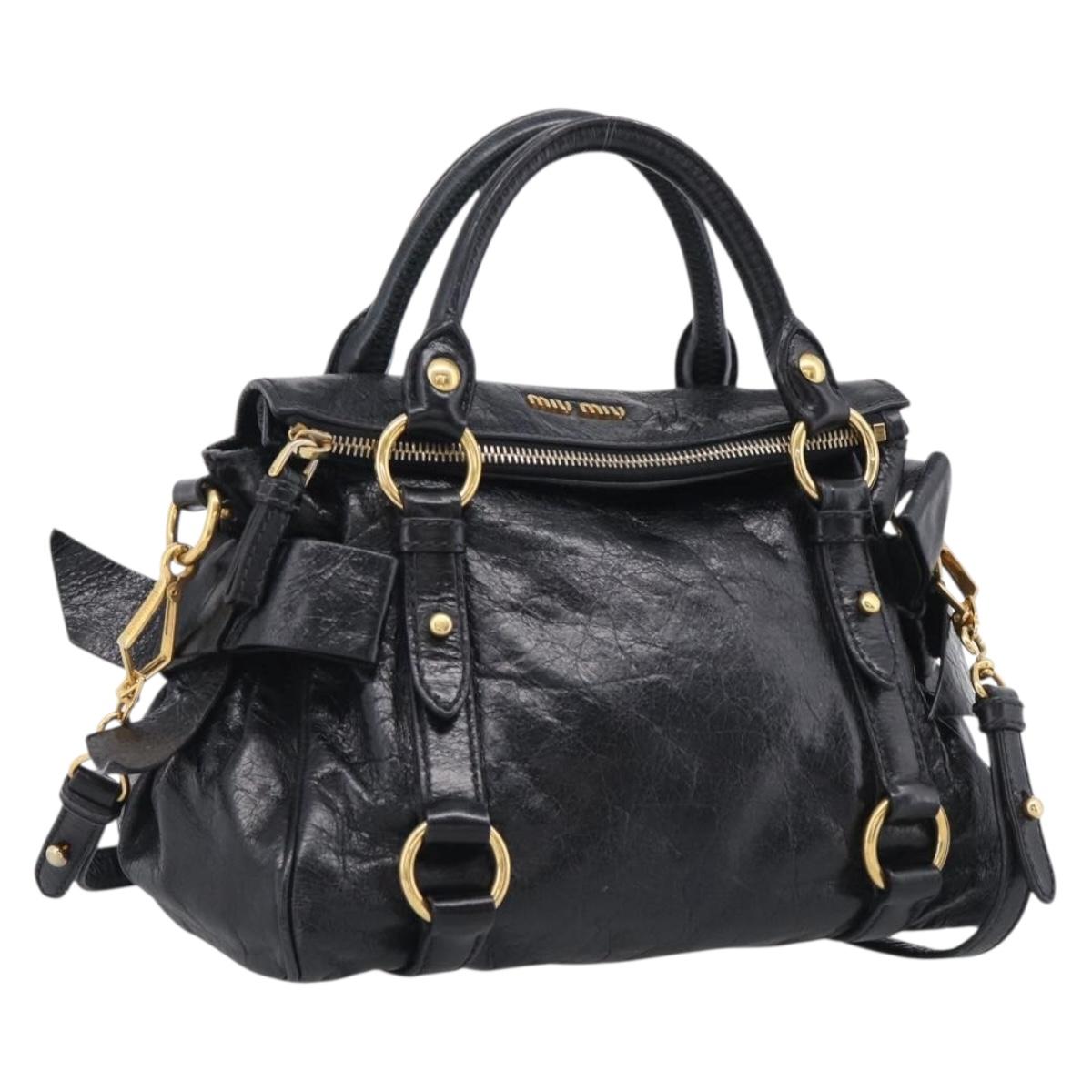 Miu Miu Hand Bag Leather 2way Black Gold Auth 212476SAM