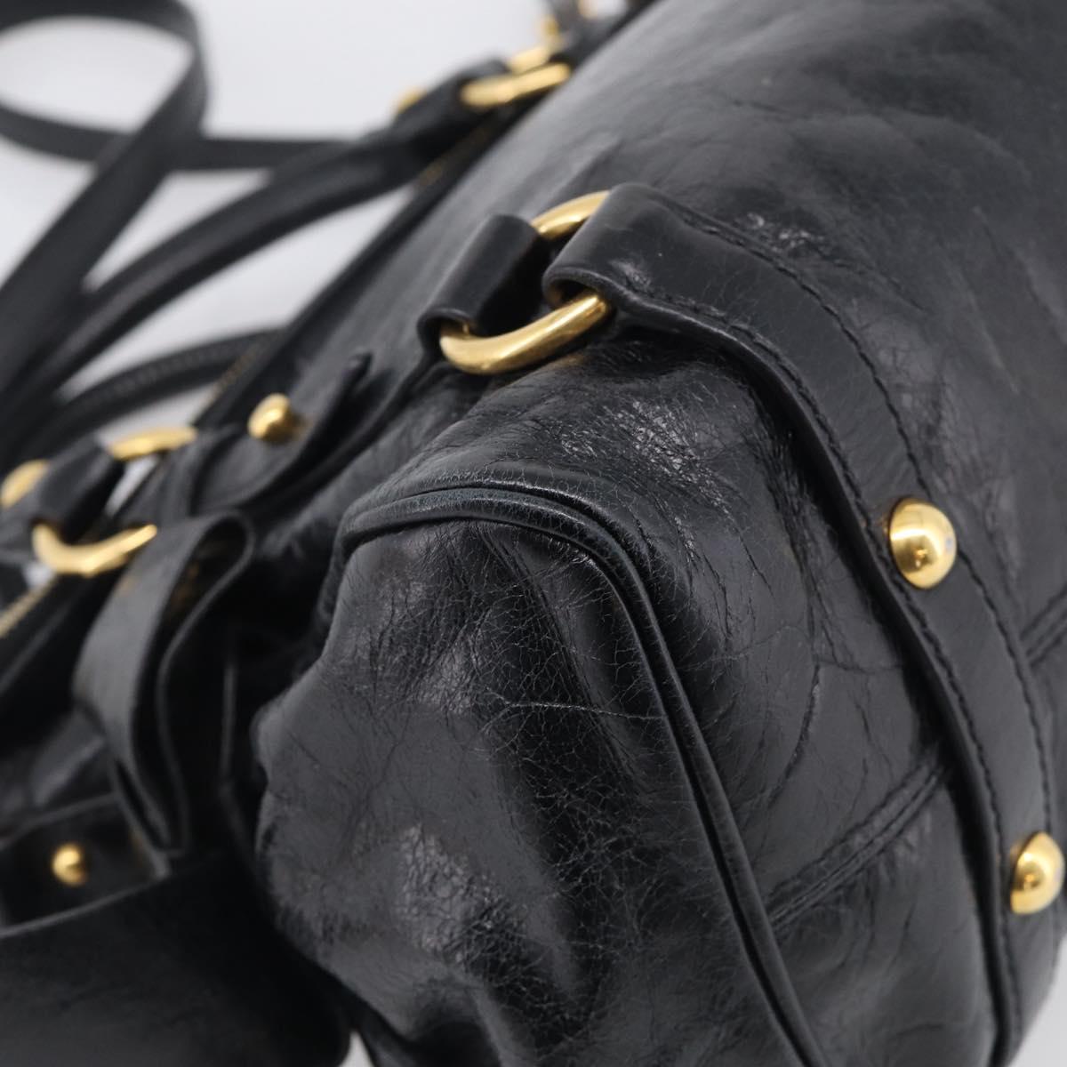 Miu Miu Hand Bag Leather 2way Black Gold Auth 212476SAM