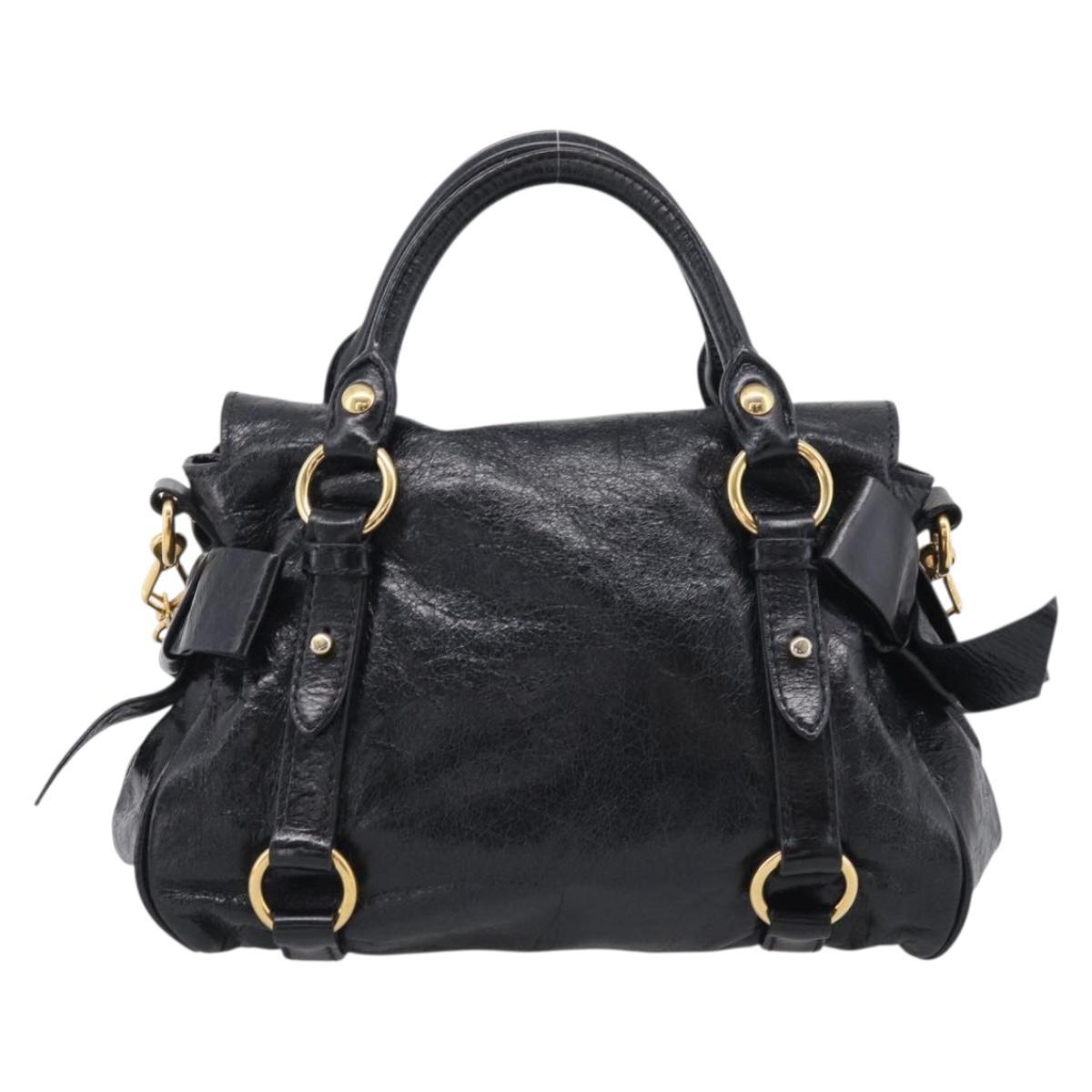 Miu Miu Hand Bag Leather 2way Black Gold Auth 212476SAM