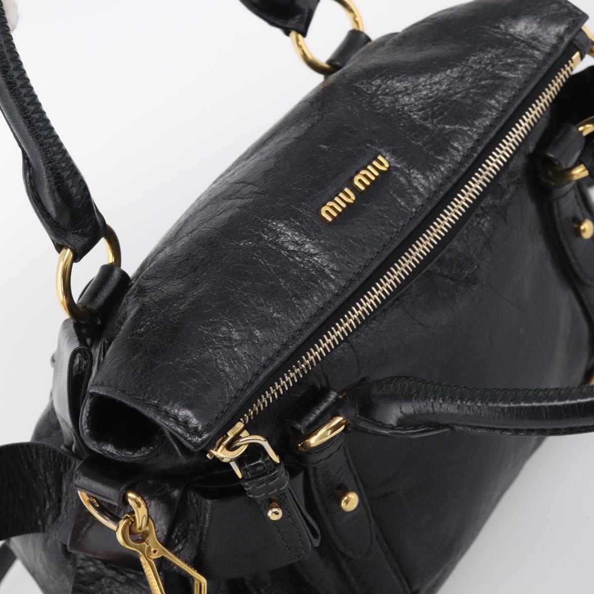 Miu Miu Hand Bag Leather 2way Black Gold Auth 212476SAM