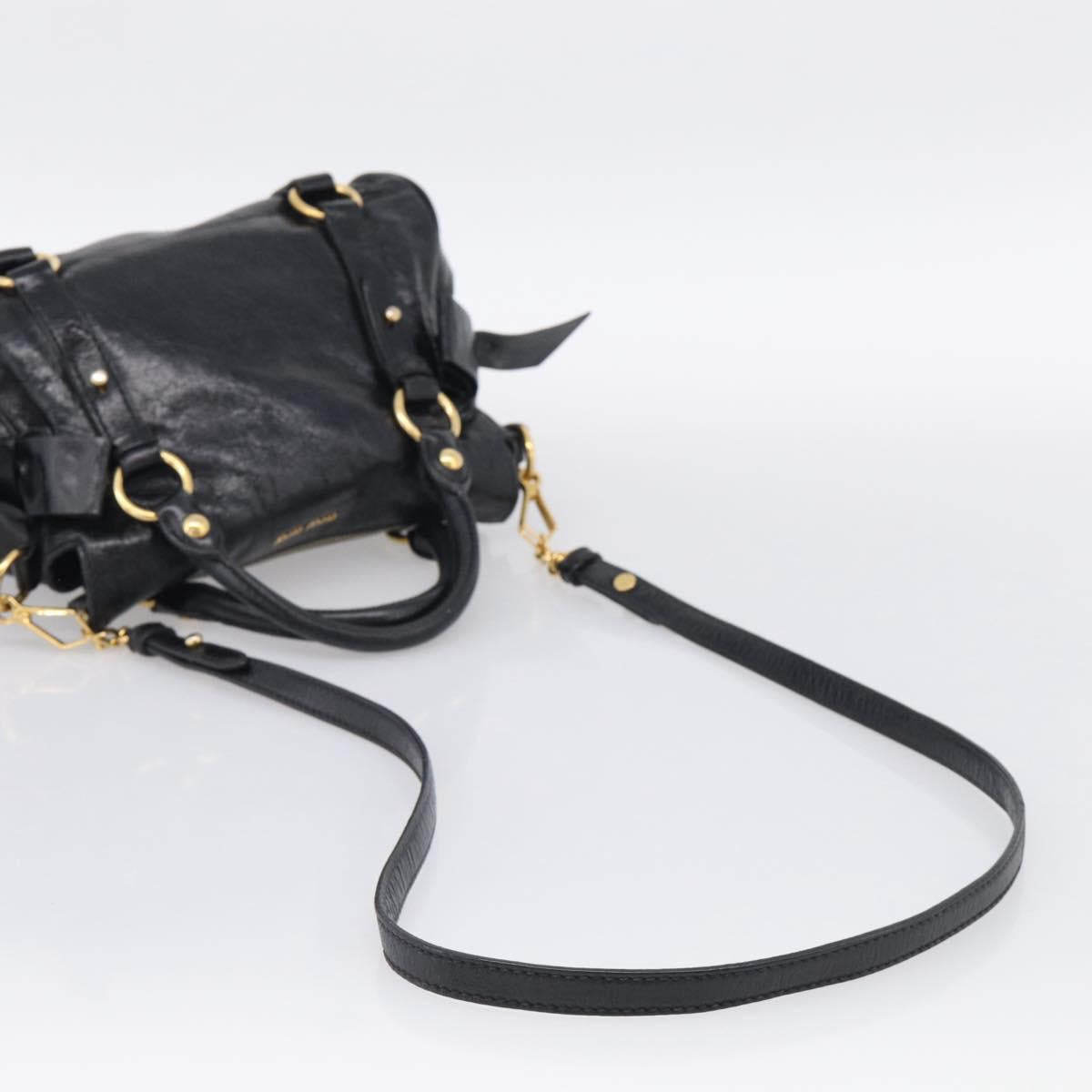 Miu Miu Hand Bag Leather 2way Black Gold Auth 212476SAM