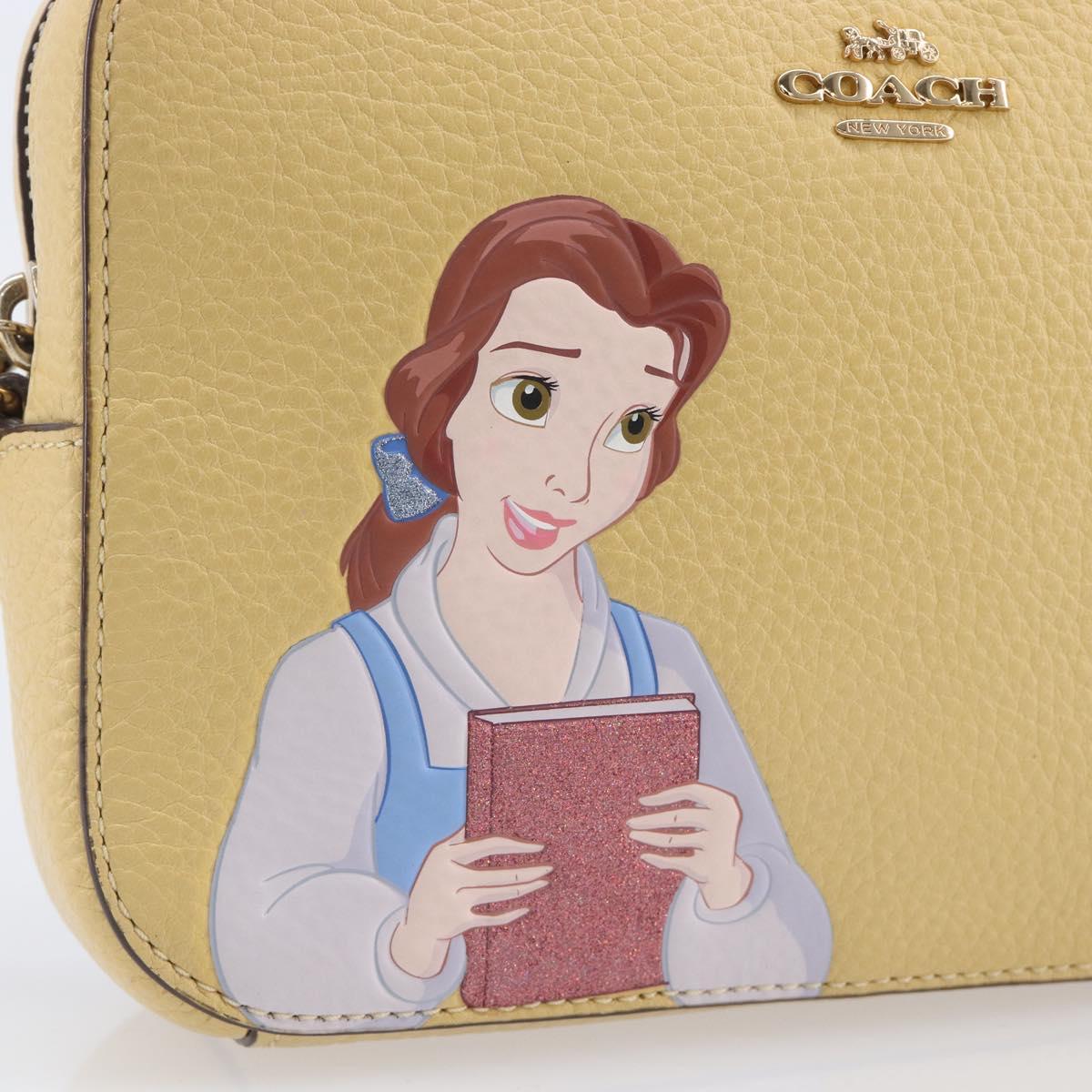 Coach ×Disney Belle Mini Camera Shoulder Bag Leather Yellow Gold Auth 212491M