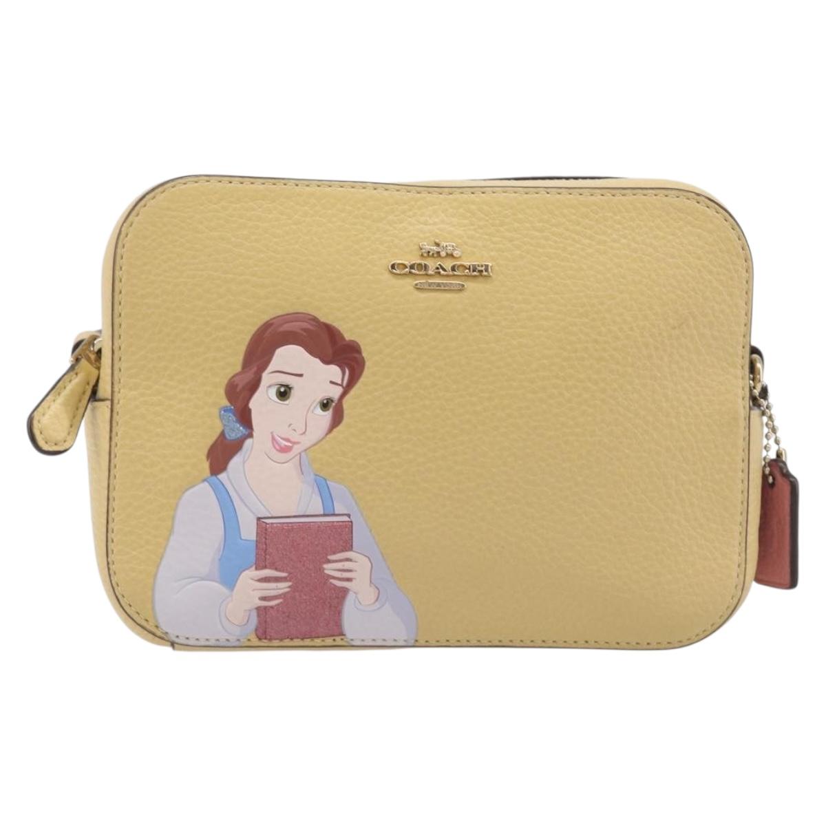 Coach ×Disney Belle Mini Camera Shoulder Bag Leather Yellow Gold Auth 212491M