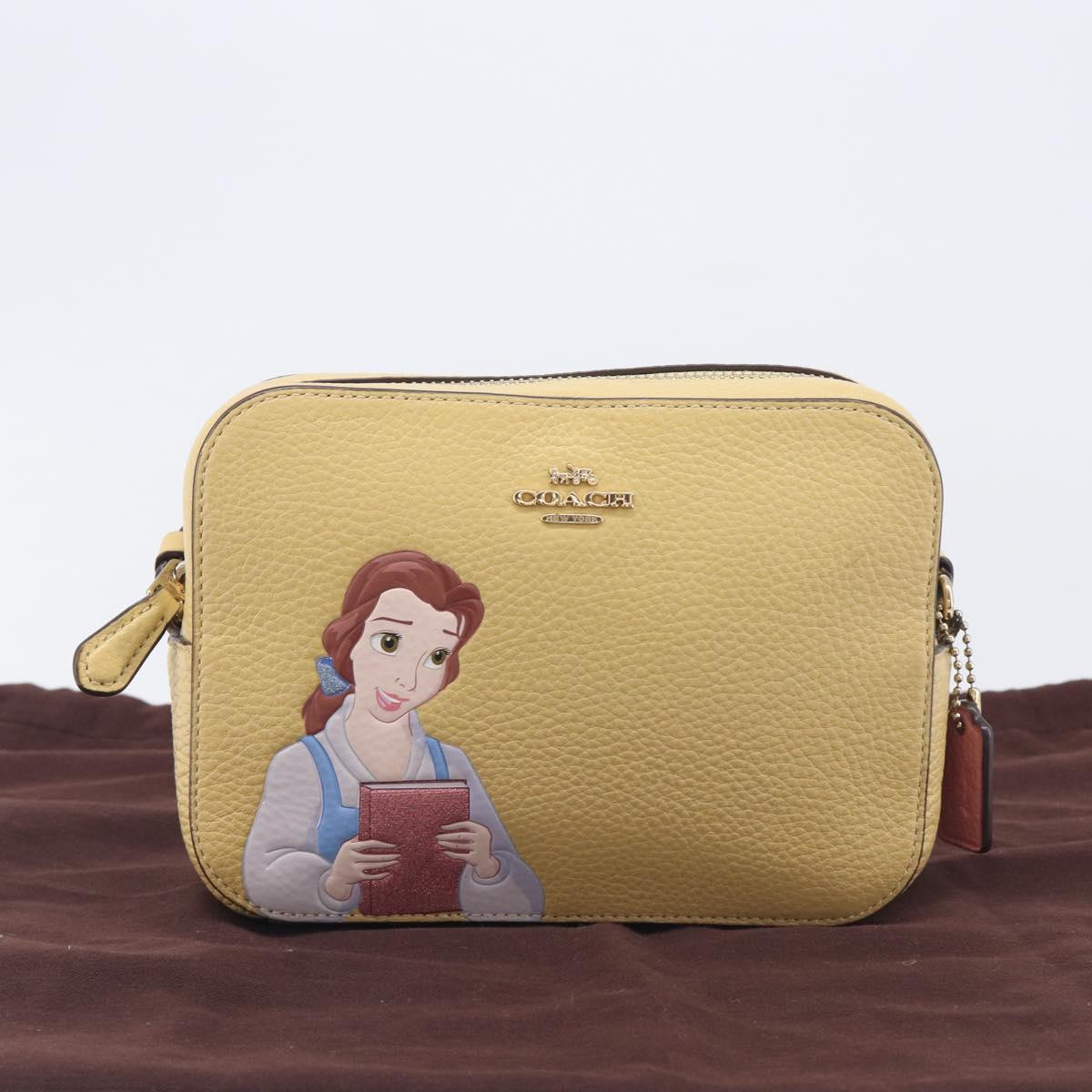 Coach ×Disney Belle Mini Camera Shoulder Bag Leather Yellow Gold Auth 212491M