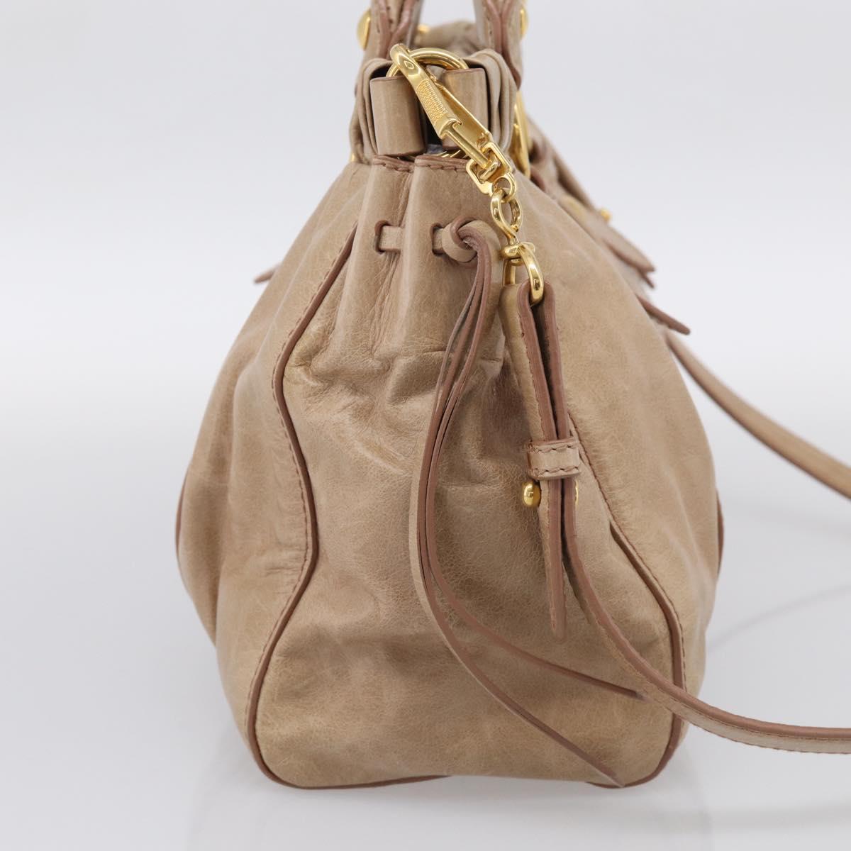 Miu Miu Hand Bag Leather 2way Beige Gold Auth 212492M