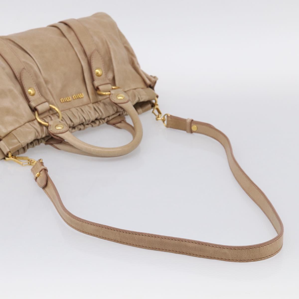 Miu Miu Hand Bag Leather 2way Beige Gold Auth 212492M