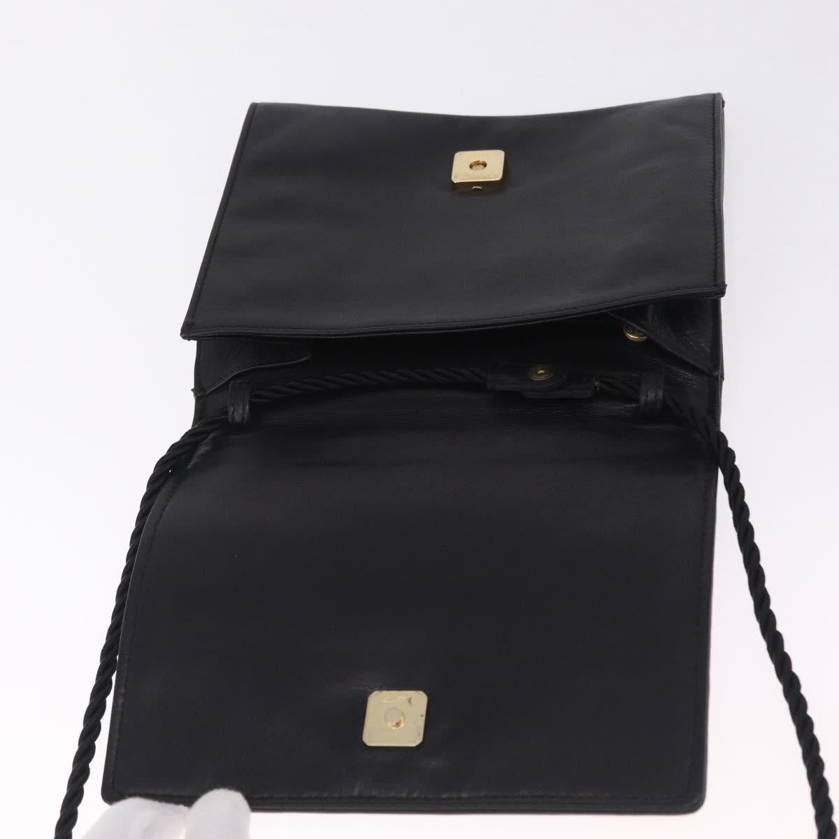 FENDI Shoulder Bag Leather Black Gold Auth 212495A