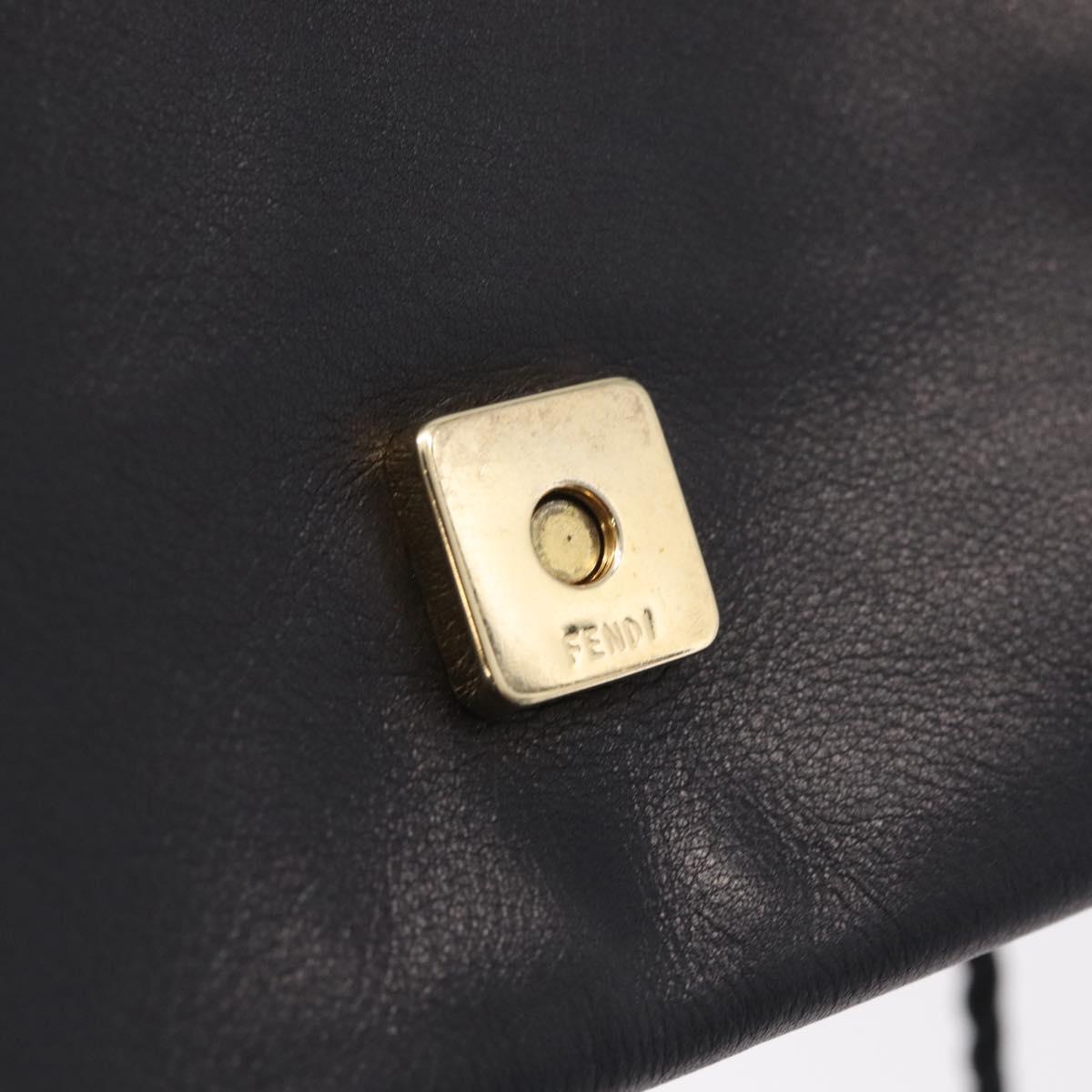 FENDI Shoulder Bag Leather Black Gold Auth 212495A