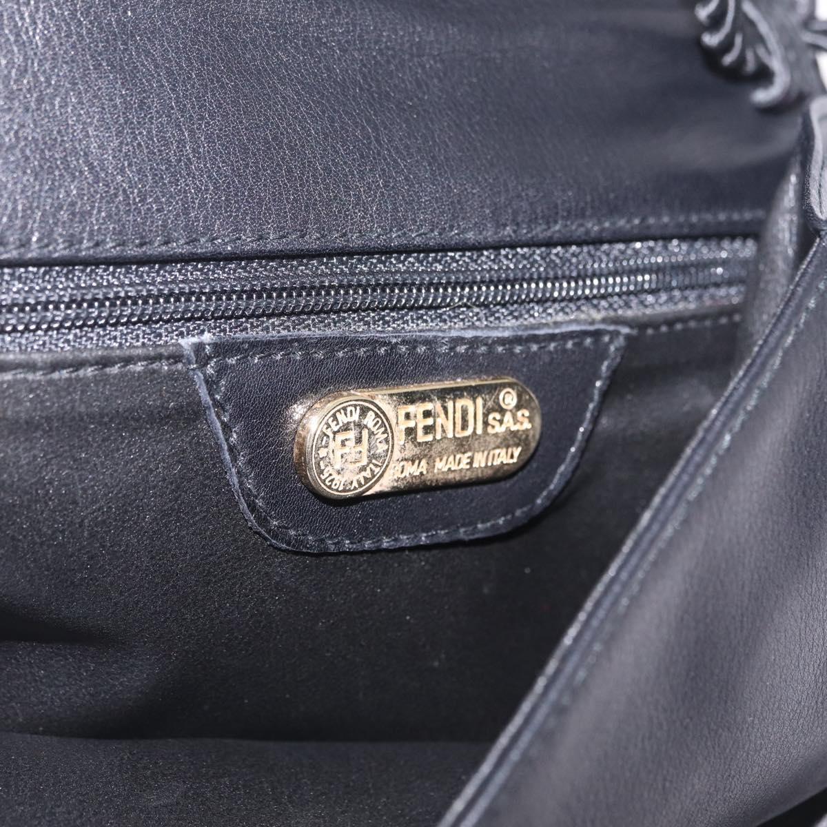 FENDI Shoulder Bag Leather Black Gold Auth 212495A