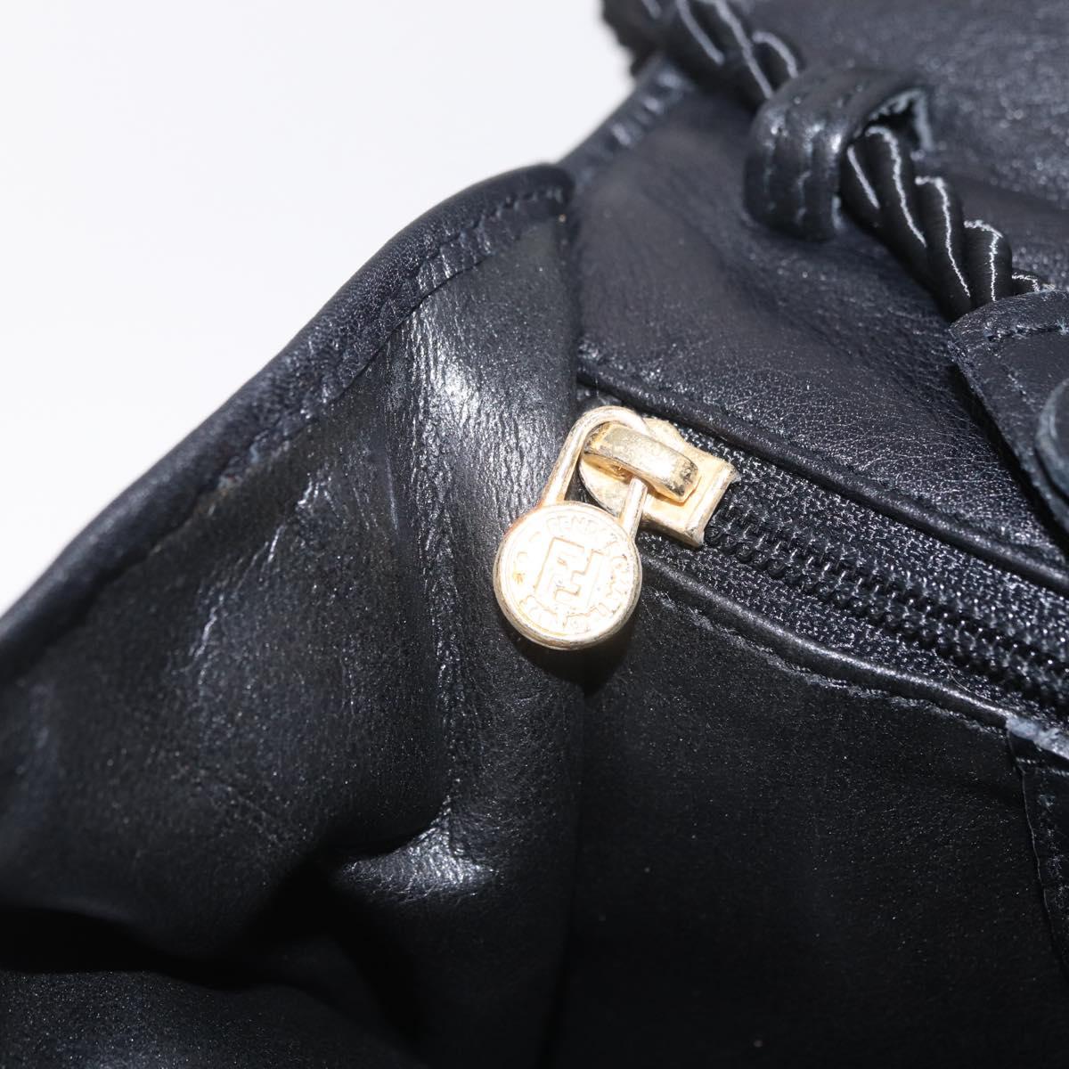 FENDI Shoulder Bag Leather Black Gold Auth 212495A