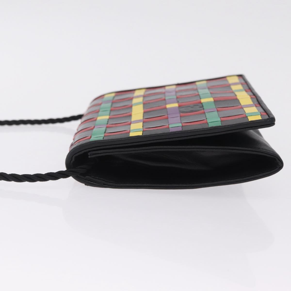 FENDI Shoulder Bag Leather Black Gold Auth 212495A