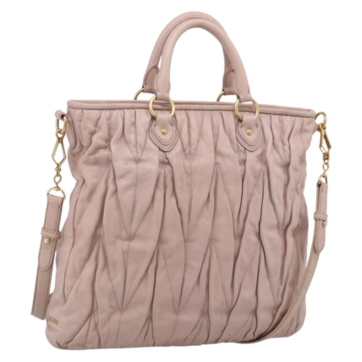 Miu Miu Matelasse Hand Bag Leather 2way Pink Gold Auth 212497A