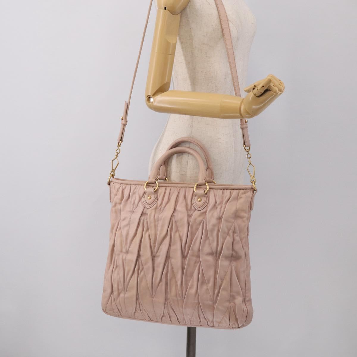 Miu Miu Matelasse Hand Bag Leather 2way Pink Gold Auth 212497A