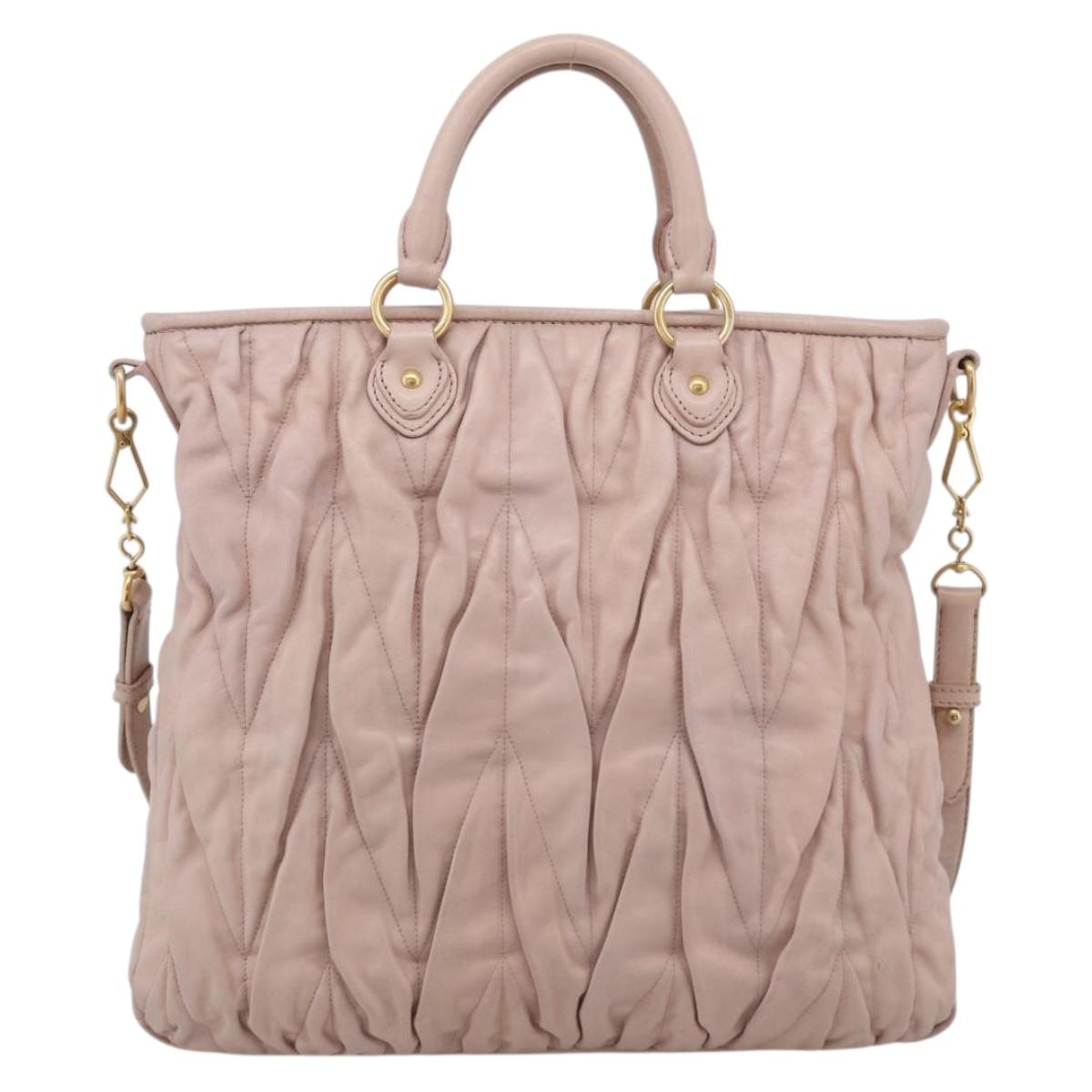Miu Miu Matelasse Hand Bag Leather 2way Pink Gold Auth 212497A