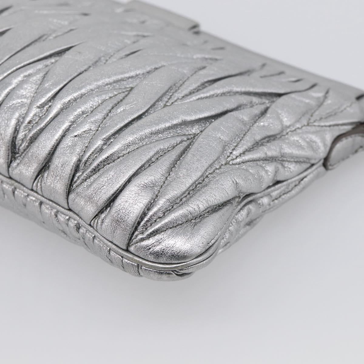 Miu Miu Matelasse Shoulder Bag Leather Silver Auth 212499V