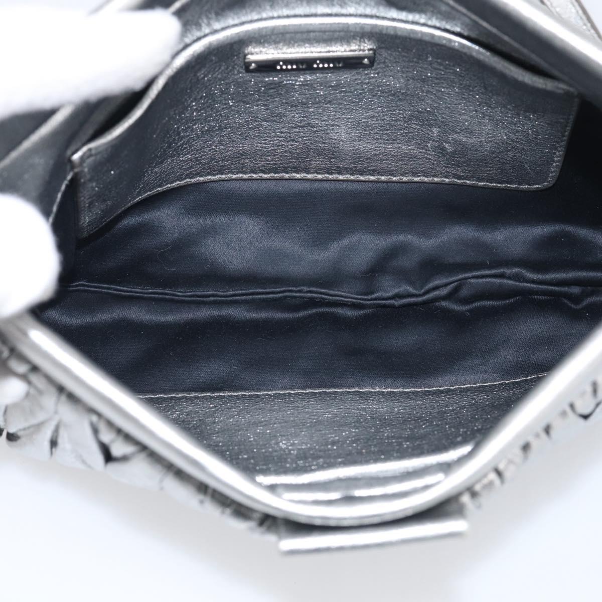 Miu Miu Matelasse Shoulder Bag Leather Silver Auth 212499V