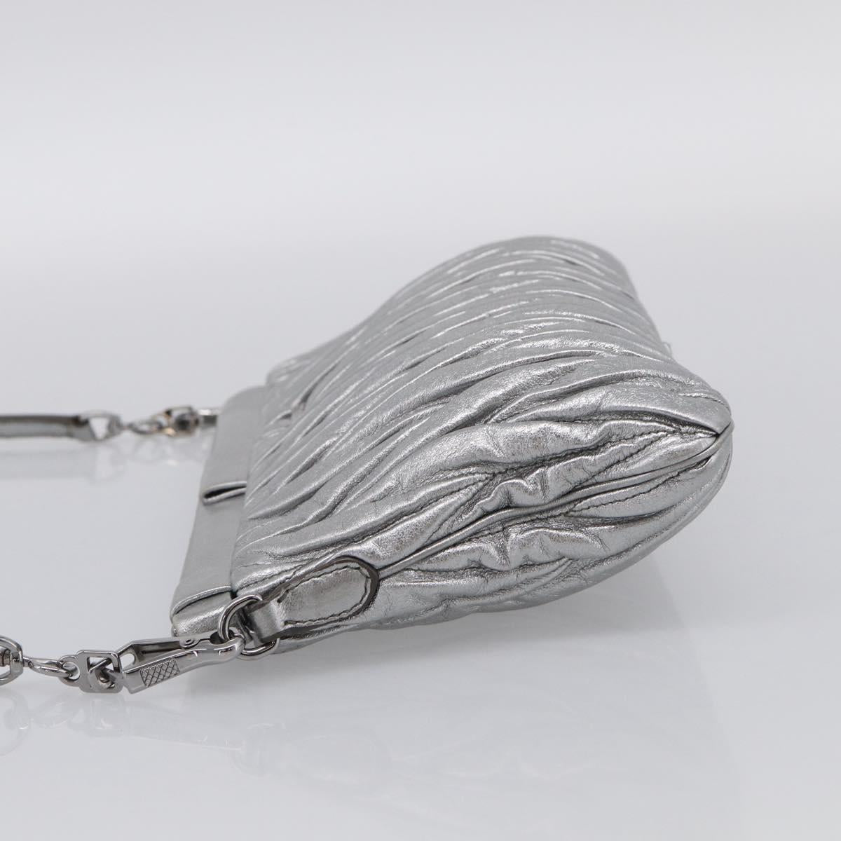 Miu Miu Matelasse Shoulder Bag Leather Silver Auth 212499V