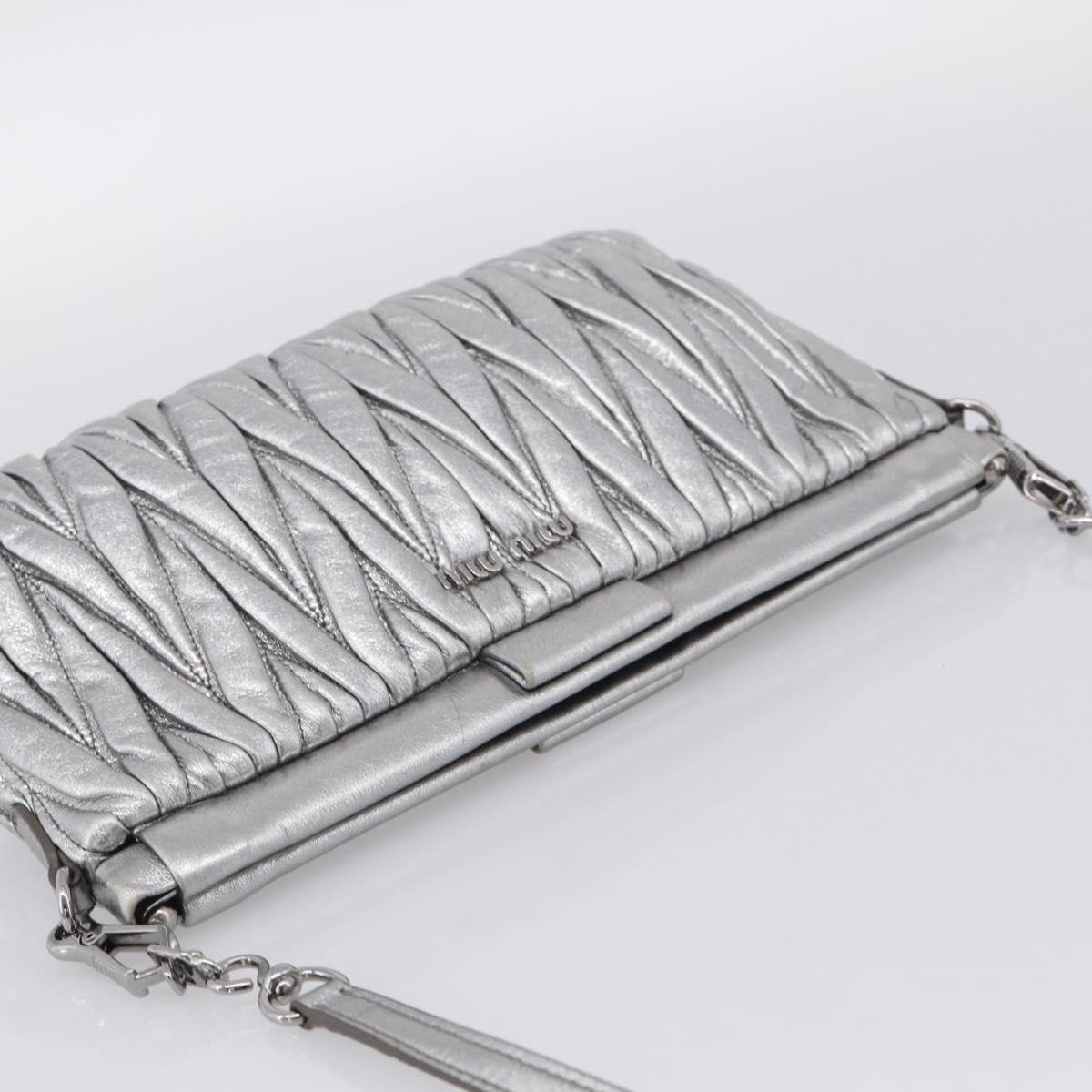 Miu Miu Matelasse Shoulder Bag Leather Silver Auth 212499V