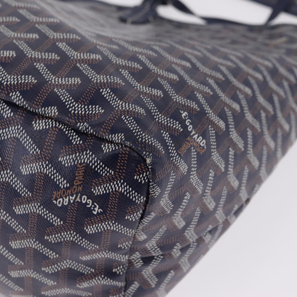 Goyard Herringbone Saint Louis PM Tote Bag PVC Navy Silver Auth 212528SAV