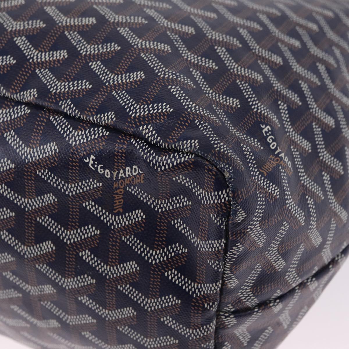 Goyard Herringbone Saint Louis PM Tote Bag PVC Navy Silver Auth 212528SAV