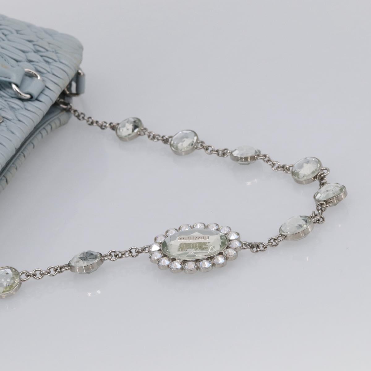 Miu Miu Matelasse Hand Bag Leather 2way Light Blue Silver Auth 212701A