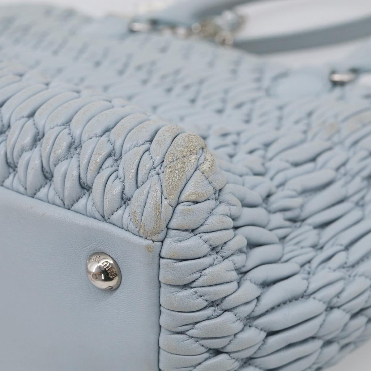 Miu Miu Matelasse Hand Bag Leather 2way Light Blue Silver Auth 212701A