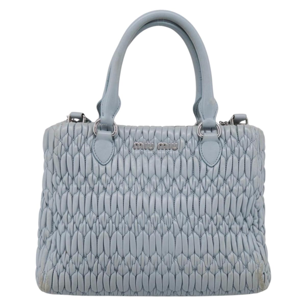 Miu Miu Matelasse Hand Bag Leather 2way Light Blue Silver Auth 212701A