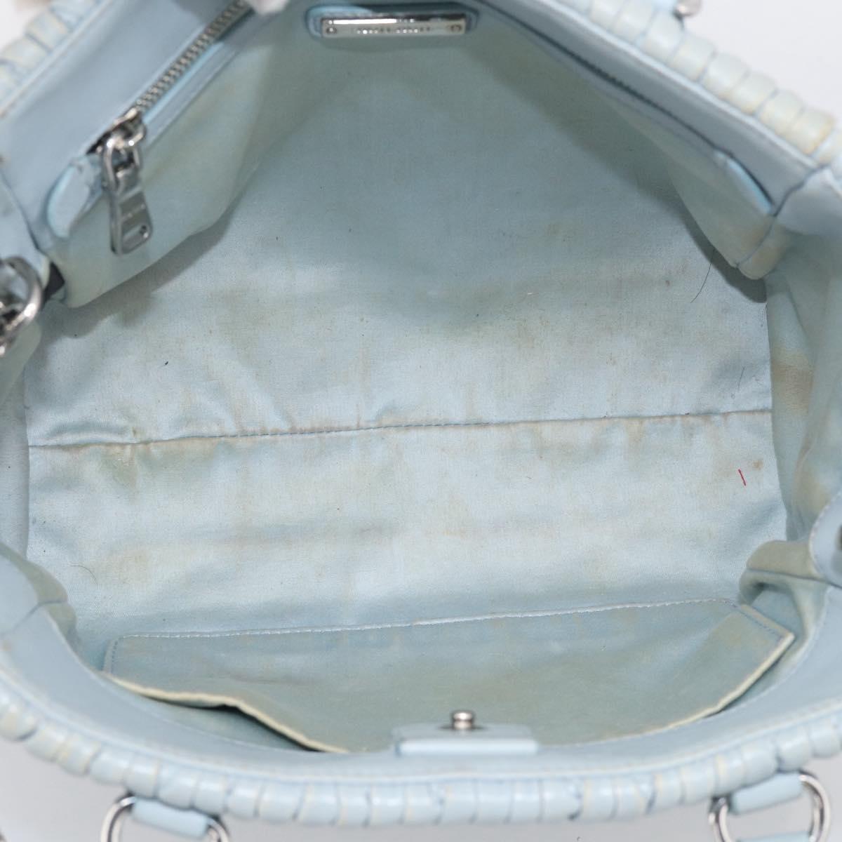 Miu Miu Matelasse Hand Bag Leather 2way Light Blue Silver Auth 212701A
