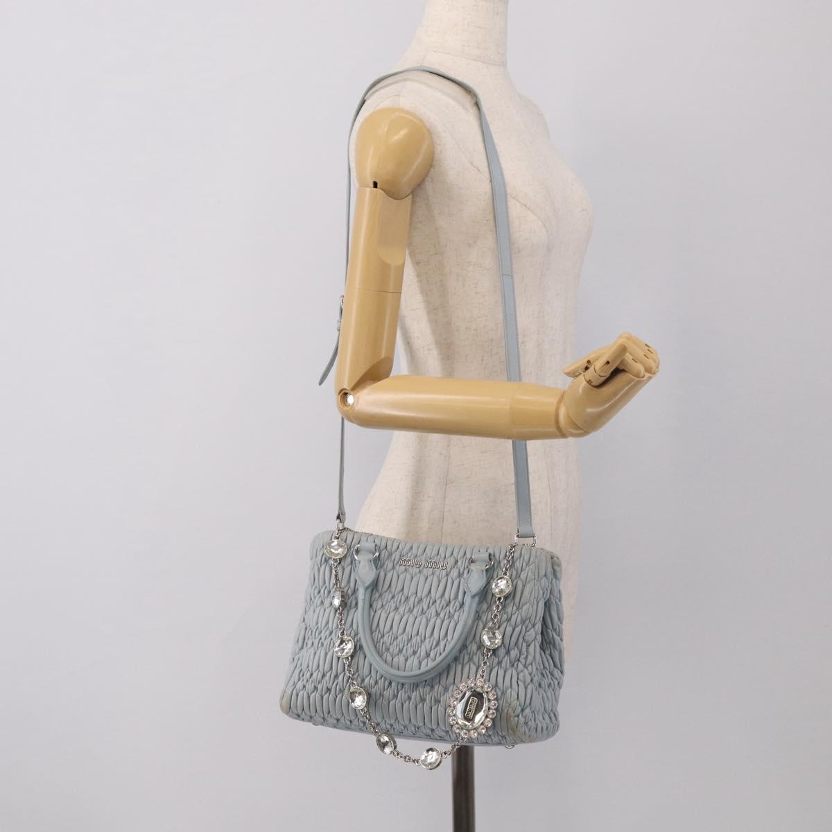 Miu Miu Matelasse Hand Bag Leather 2way Light Blue Silver Auth 212701A