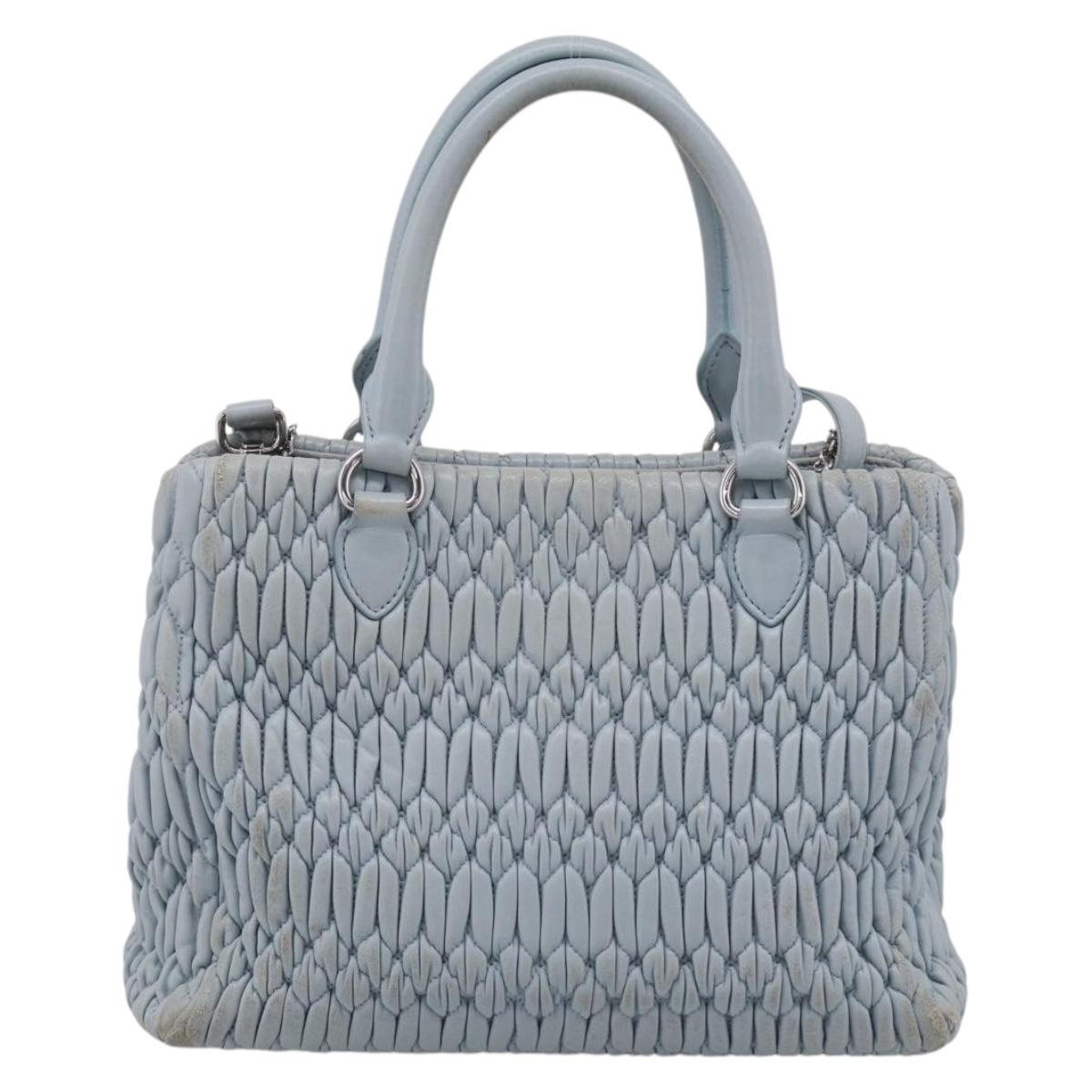 Miu Miu Matelasse Hand Bag Leather 2way Light Blue Silver Auth 212701A