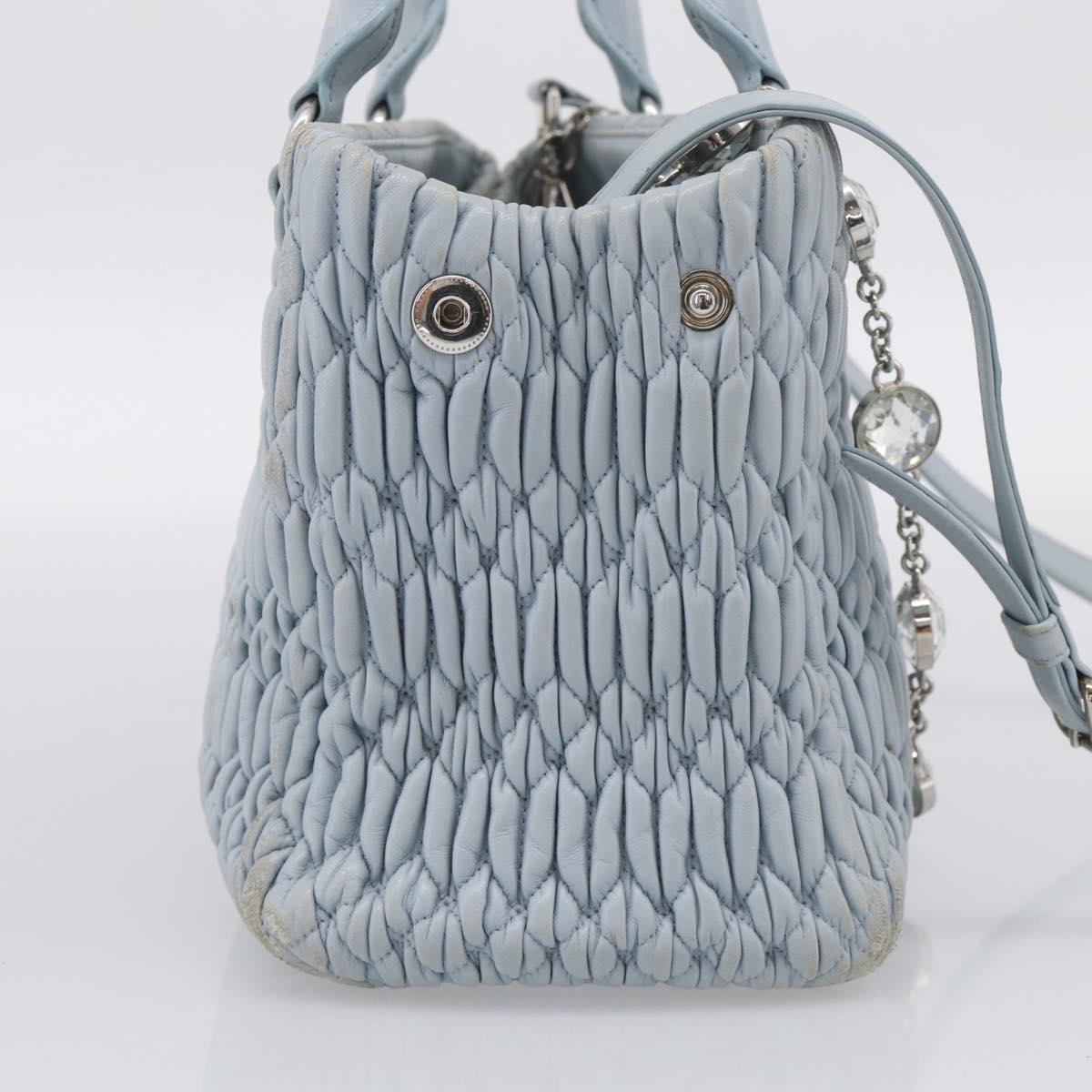 Miu Miu Matelasse Hand Bag Leather 2way Light Blue Silver Auth 212701A