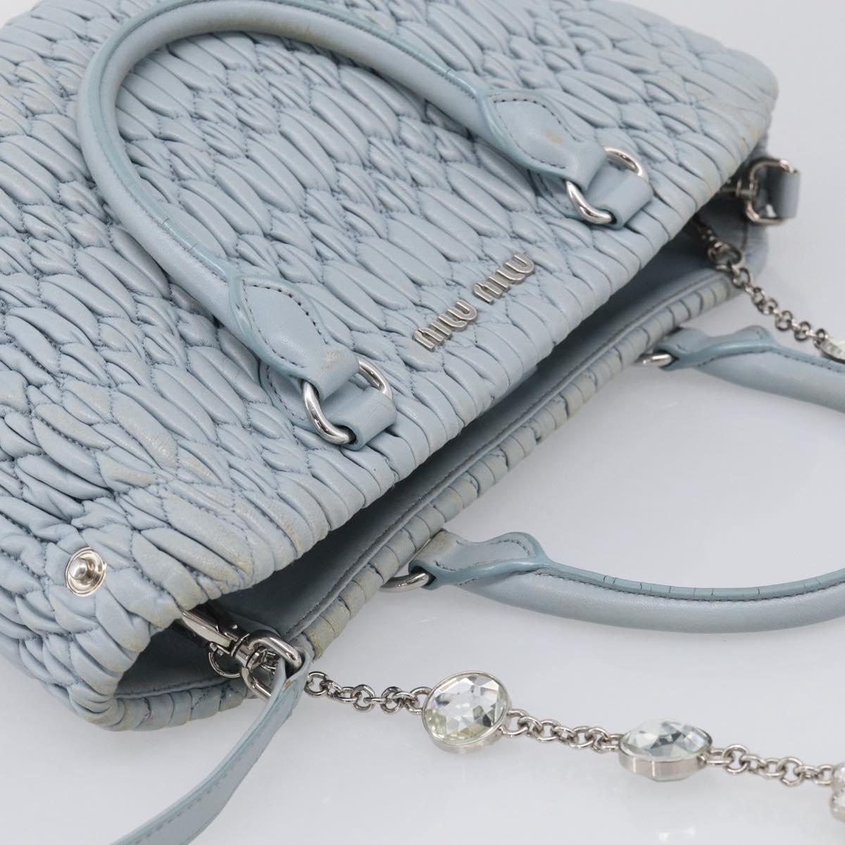Miu Miu Matelasse Hand Bag Leather 2way Light Blue Silver Auth 212701A