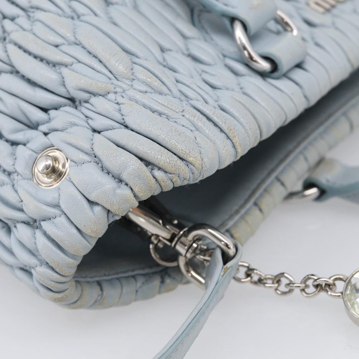 Miu Miu Matelasse Hand Bag Leather 2way Light Blue Silver Auth 212701A