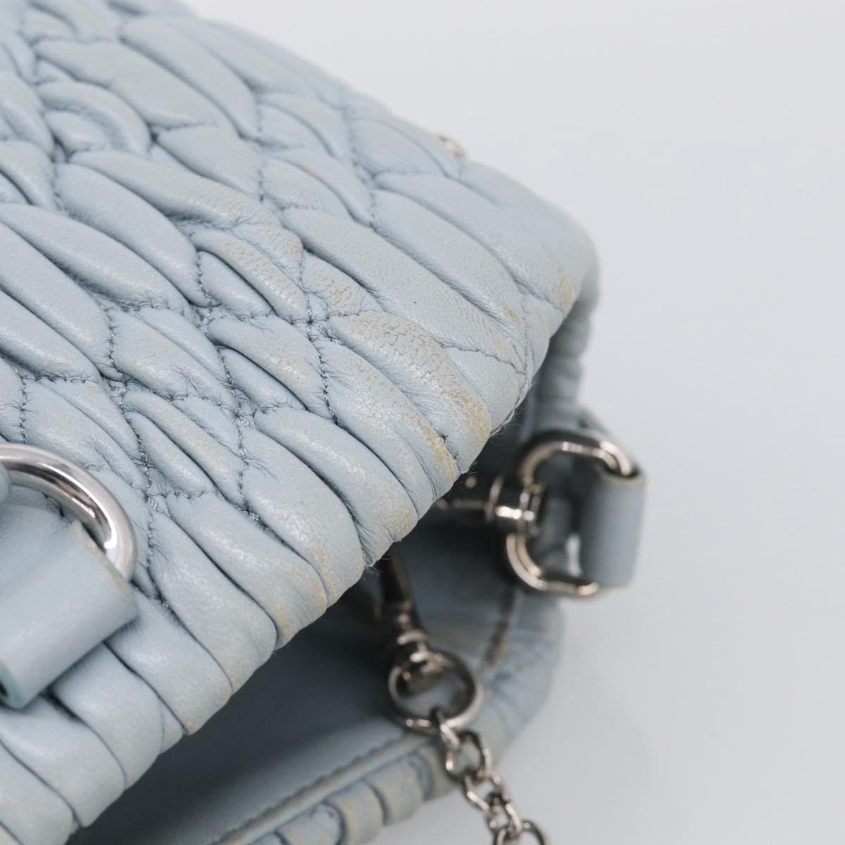 Miu Miu Matelasse Hand Bag Leather 2way Light Blue Silver Auth 212701A