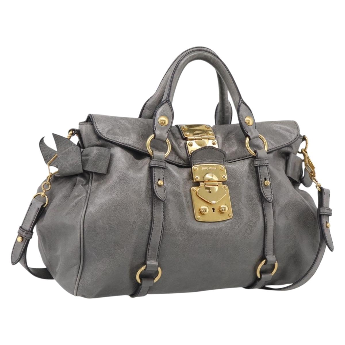 Miu Miu Hand Bag Leather 2way Gray Gold Auth 212702V