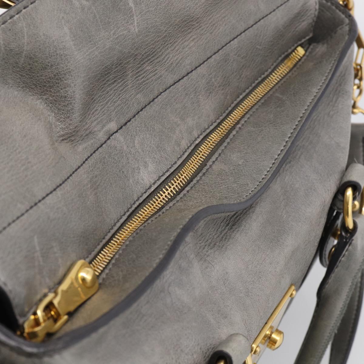 Miu Miu Hand Bag Leather 2way Gray Gold Auth 212702V