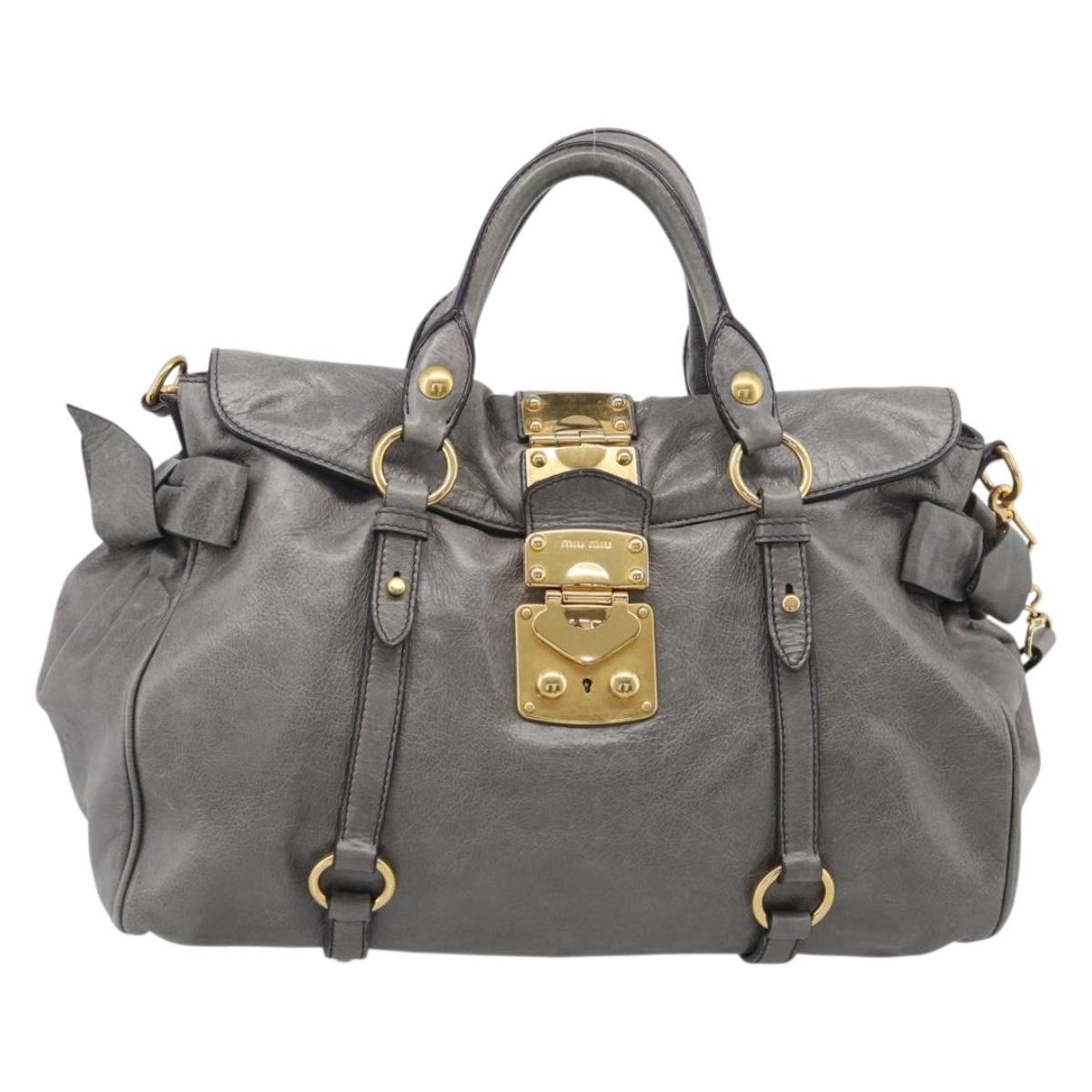 Miu Miu Hand Bag Leather 2way Gray Gold Auth 212702V