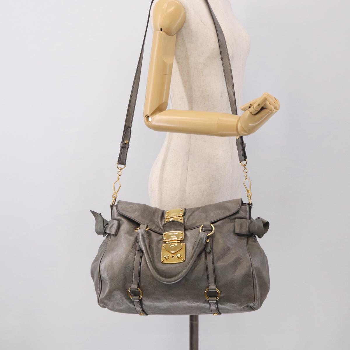 Miu Miu Hand Bag Leather 2way Gray Gold Auth 212702V