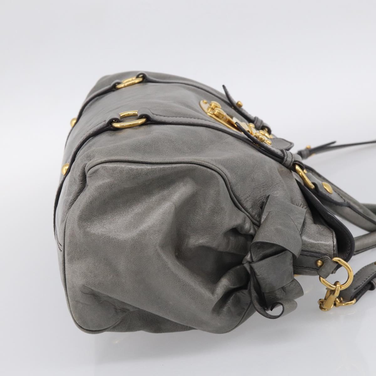 Miu Miu Hand Bag Leather 2way Gray Gold Auth 212702V