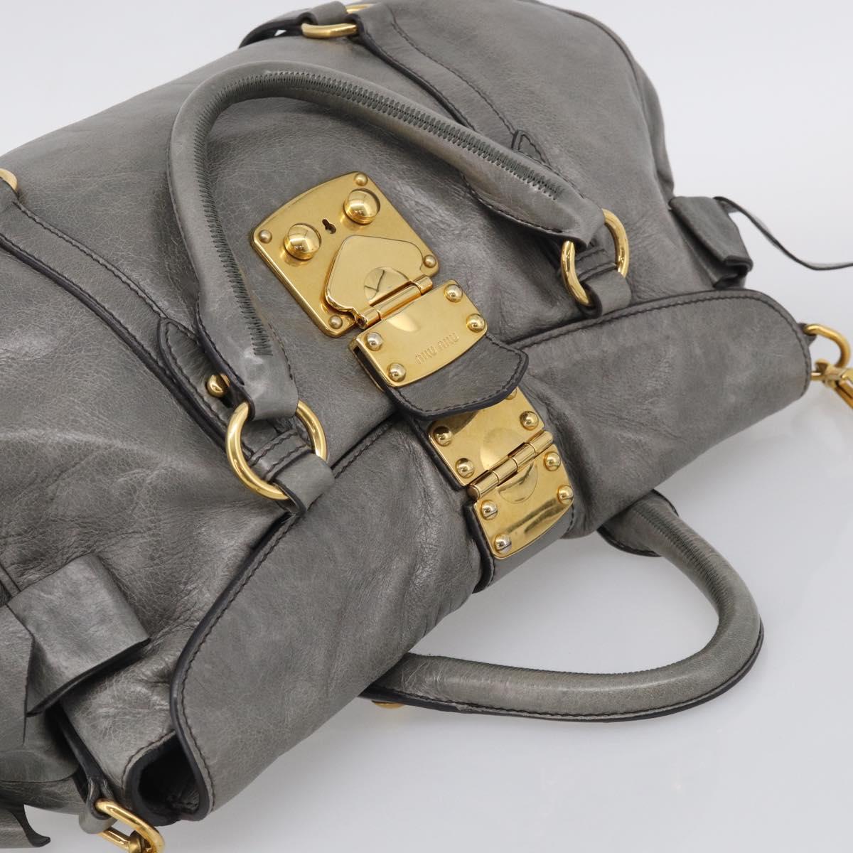 Miu Miu Hand Bag Leather 2way Gray Gold Auth 212702V
