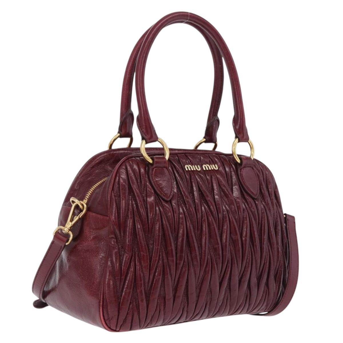 Miu Miu Matelasse Hand Bag Leather 2way Red Gold Auth 212705M